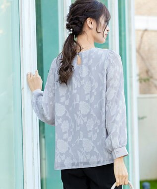 Tiaclasse 【洗える】フラワージャガードブラウス グレー