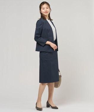 J.PRESS LADIES 【セットアップ対応・洗える・撥水】コットンFITTY ノーカラー ジャケット ネイビー系