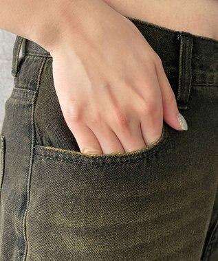 WEGO ヴィンテージウォッシュサイドカットデニムパンツ ブラック