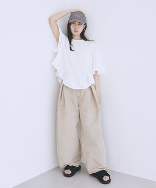 earth music&ecology ピグメントフリルTシャツ Off White