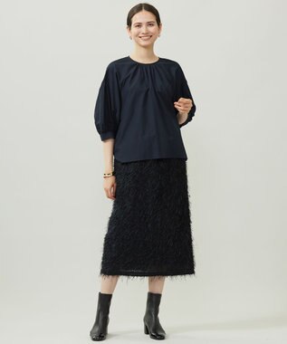 自由区 【カタログ掲載】シアーソフトシャンブレークロップド丈 ブラウス ネイビー