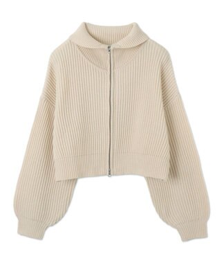 WEGO ダブルジップショートニットブルゾン ホワイトアイボリー