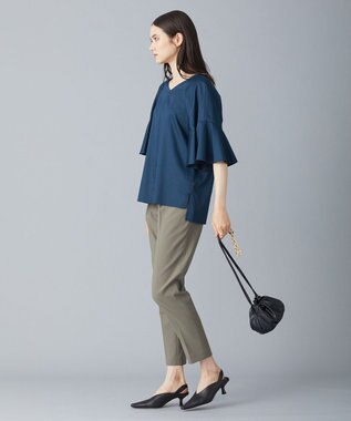 ICB 【洗える】コットンサテン　フレアスリーブブラウス パイングリーン系