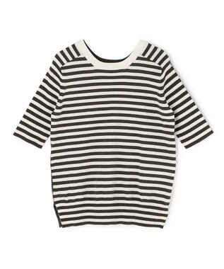 BEIGE， JULIE / コットンシルク 2WAY半袖ニット Ecru×Khaki