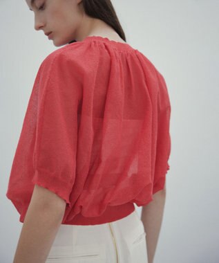 BEIGE， 【洗える・Oggi 7月号掲載】LUPINUS / リネン混半袖プルオーバーギャザーニット Poppy Red