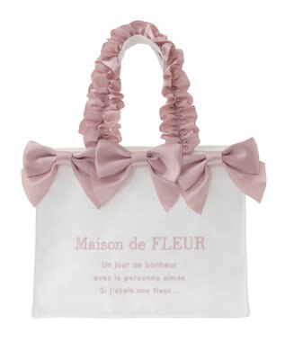 Maison de FLEUR ジャカードリボンフリルスクエアトートSバッグ Ivory