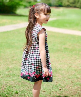 ANY KIDS 総柄 サマーワンピース ブラック×サクランボ