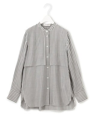 ICB 【洗える】キュプラローンストライプ シャツ ブラックストライプ系