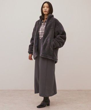 AMERICAN HOLIC スタンドカラーミニファーブルゾン Charcoal Gray