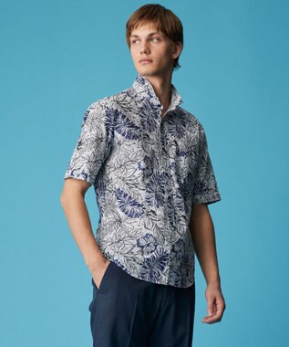 JOSEPH ABBOUD 【サスティナブルな麻混】コットンリヨセルリネンリーフプリント 半袖シャツ ネイビー系6
