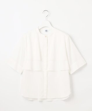 J.PRESS LADIES L 【洗える】ラミーポプリン ティアード ブラウス ホワイト系