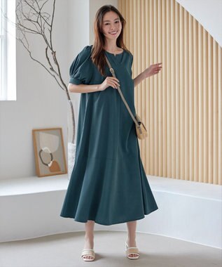 Tiaclasse 【洗える・XSサイズ】裾切替マーメイドフレアワンピース グリーン