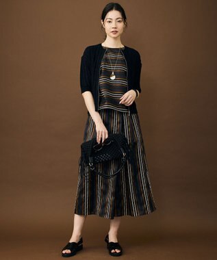 自由区 L ストライプパターンジップ ニット ブラック