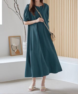 Tiaclasse 【洗える・XSサイズ】裾切替マーメイドフレアワンピース グリーン