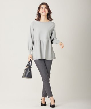 ANY SIS 【洗える】ペプラムニット プルオーバー アイスグレー