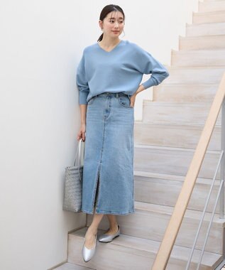 ANY 【5色展開】Ｖネックガーターニットプルオーバー サックス