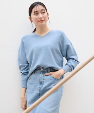 ANY 【5色展開】Ｖネックガーターニットプルオーバー サックス