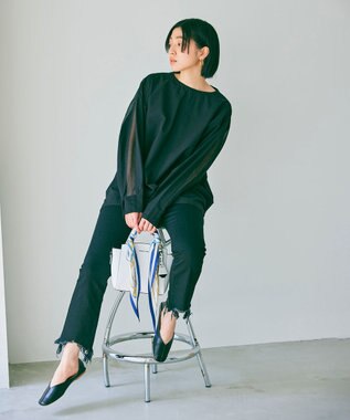 woadblue ＜坪田あさみさんコラボ/ストレッチ＞ブーティフレアデニムパンツ ブラック BLACK