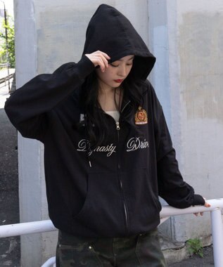 WEGO 【ユニセックスITEM/MLサイズ展開】ナンバリングカットZIPパーカー ブラック