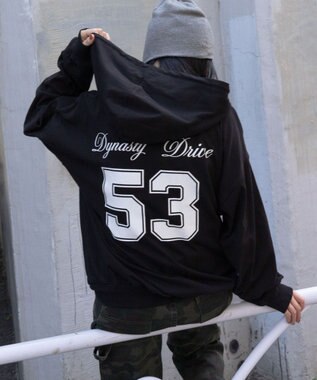 WEGO 【ユニセックスITEM/MLサイズ展開】ナンバリングカットZIPパーカー ブラック