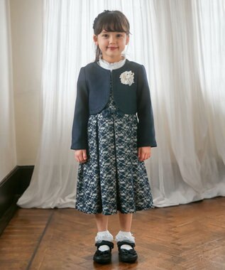 ANY KIDS レースボンディング ワンピース ネイビー系バイカラー