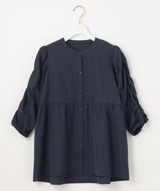 ANY SIS 【洗える】ギャザースリーブ ブラウス ネイビー