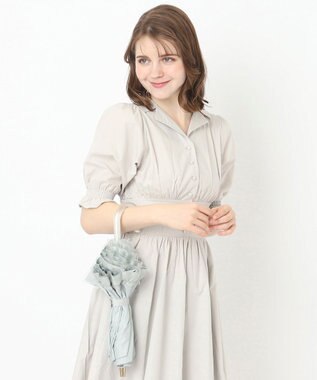 MOONBAT ランバン オン ブルー 晴雨兼用日傘 折りたたみ傘 ビジュー付きオーガンジーフリル 遮光 遮熱 UV オリーブグレー