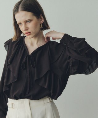 YECCA VECCA シアーラッフルブラウス Brown