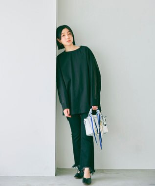 woadblue ＜坪田あさみさんコラボ/ストレッチ＞ブーティフレアデニムパンツ ブラック BLACK