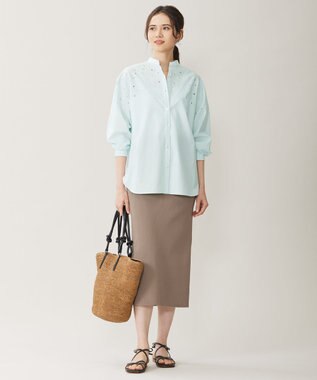 自由区 S 【洗える】リブストレッチタイト スカート モカ