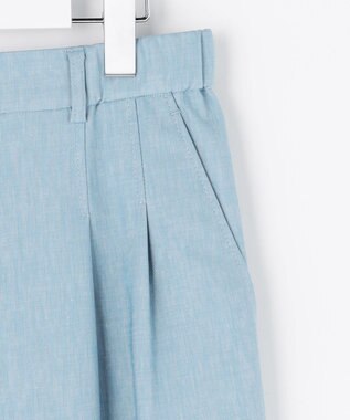 自由区 【セットアップ対応・楽チンキレイ見え】ソフトリネンダンガリーワイド パンツ サックス