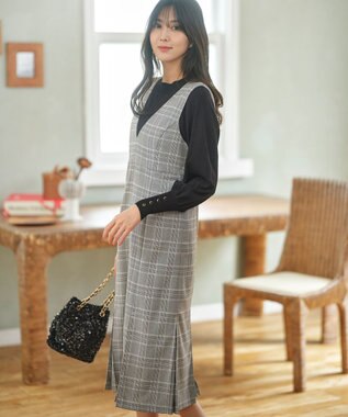 ANY SIS 【2SET】チェック ジャンパースカート× ニット ブラック系3