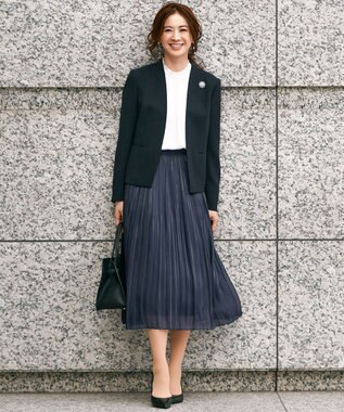 23区 S 【吸水速乾/UVケア/防シワ性】バックサテンアムンゼン スタンドフリル ブラウス ホワイト系