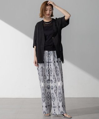 23区 【洗える】Rattiドローイングペイズリープリント ワイド パンツ ブラックプリント