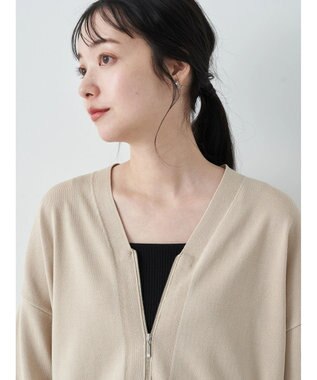 earth music&ecology ＶネックＺＩＰカーディガン Beige