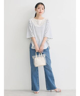 earth music&ecology 襟レースボーダーポンチョ Sax