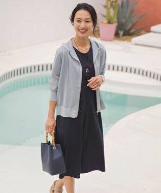 J.PRESS LADIES L 【洗える】シアーライトニット パーカー シーブルー系