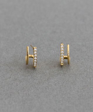 Phoebe 【金属アレルギー対応】メタル×ビジュー2ラインピアス　ゴールド/サージカルステンレス ゴールド