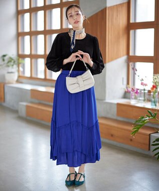 Tiaclasse 【洗える】ベロアチュールカットソートップス ブラック