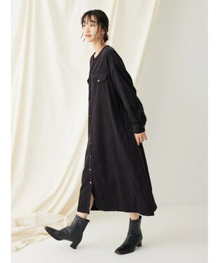 CRAFT STANDARD BOUTIQUE コーデュロイパールドット釦ワンピース Charcoal Gray