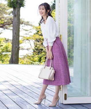 Tiaclasse 【洗える】大人華やかなツイードフレアスカート ラズベリー