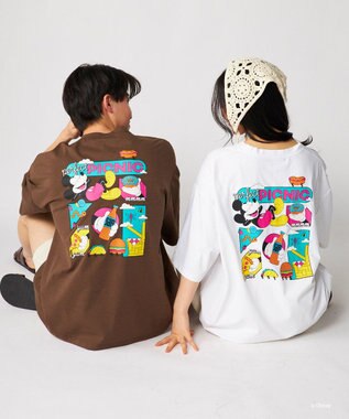 OP／FILA 【Ocean Pacific】ミッキー/水陸両用ビッグTシャツ/ユニセックス ブラウン