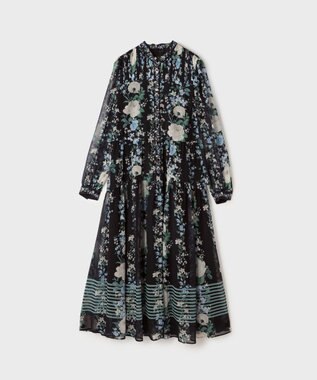 GRACE CONTINENTAL フラワープリントティアードワンピース ブラック