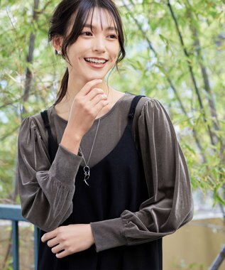 Tiaclasse 【洗える】ベロアチュールカットソートップス グレージュ