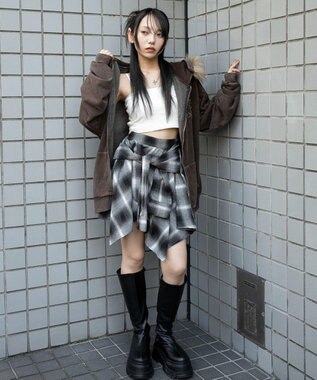 WEGO 【25年秋冬新作】ファーフードBIGZIPパーカー ブラウン