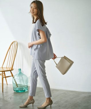 組曲 S 【接触冷感・UVケア】ライトアムンゼンジャージー フリルブラウス ブルーグレー系