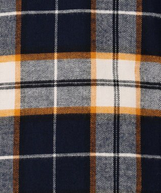 J.PRESS LADIES コットン起毛タータンチェック ショート丈 シャツ ブラウス ネイビー×オフ×イエローチェック系