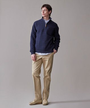 J.PRESS MEN ギマコットン ケーブルハーフジップ ニット ネイビー系