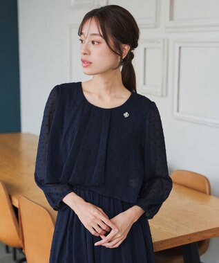 Tiaclasse L 【洗える】シフォンドレープワンピース ネイビー