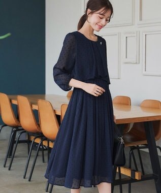 Tiaclasse L 【洗える】シフォンドレープワンピース ネイビー